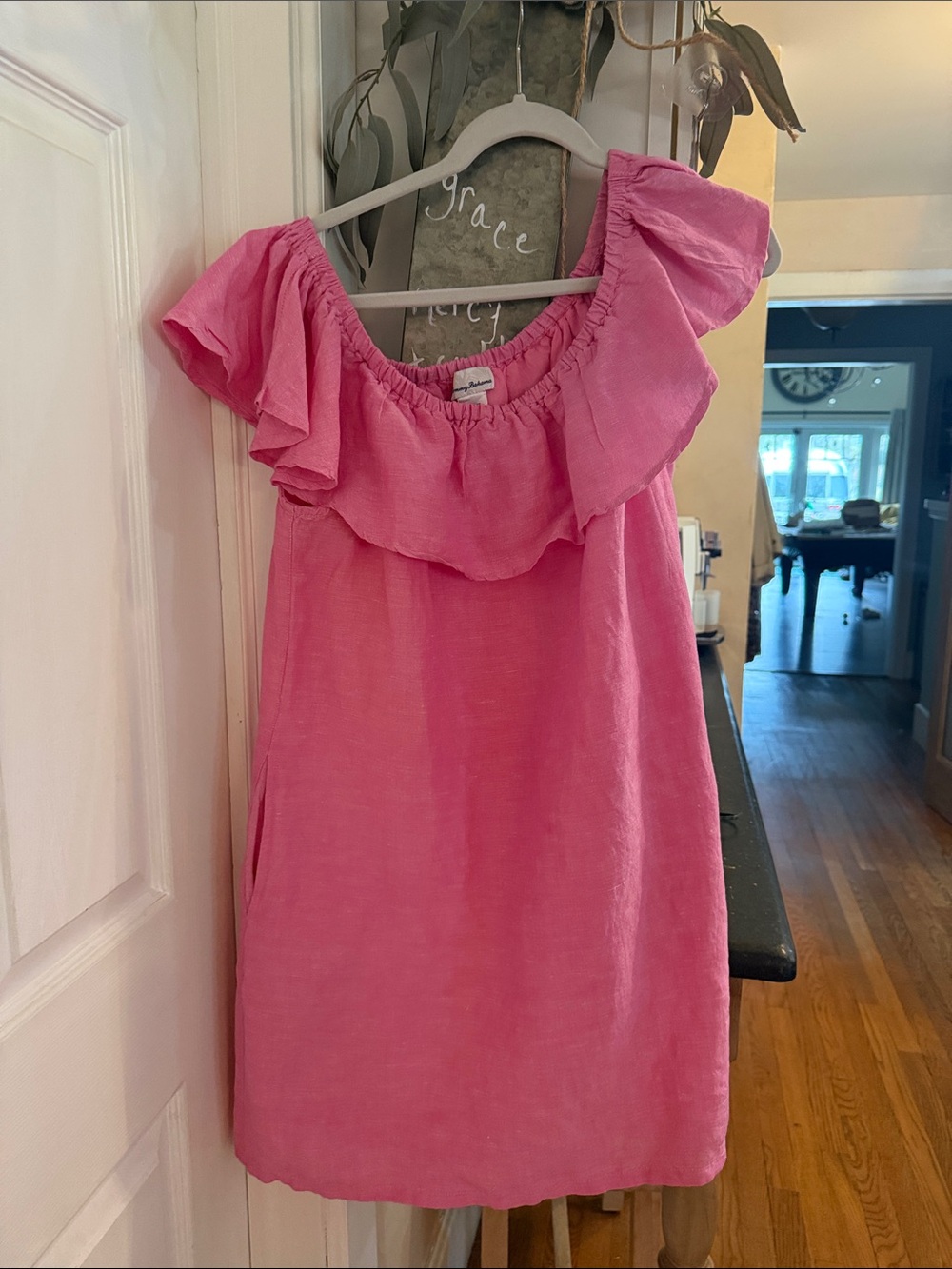 Tommy Bahama Hot Pink Ruffle-Off-Shoulder Dress